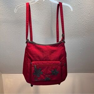 CORTILE FABRIC BACKPACK. Adj Straps. Front Flap Pocket w/snap & zipper pocket